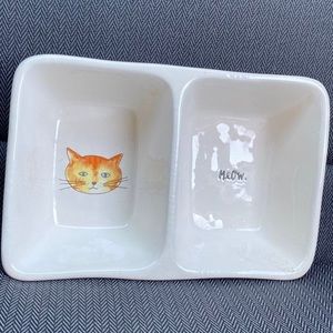Rae Dunn Cat Divided Food/Water Dish
